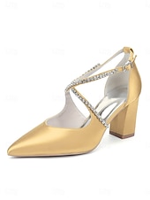 preiswerte Pumps mit Blockabsatz-Smaragdgrüne Satin-Pumps mit Blockabsatz – elegante Schuhe mit Strassriemen für Cocktailpartys und Abendveranstaltungen