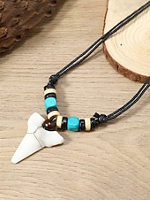 billiga Herrsmycken-herrhalsband med vargtand i bohemiskt skick - vintagehänge i konstben med justerbart vaxsnöre, smycken i etnisk tribalstil i akryl för sommarsemester och resor &amp;dagligt vardagskläder