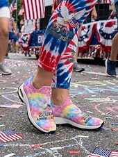  Women's Colorful Patriotic Tie Dye Slip-On Sneakers – Lightweight USA Flag Walking Shoes for Independence Day, Parade & Summer Festivals
