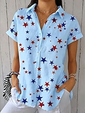  Amerikaanse onafhankelijkheidsdag Dames Overhemd Grafisch Ster Vintage Stijlvol Casual Korte mouw Overhemdkraag Normale tops Casual Dagelijks blauw Wit Paars Zomer Lente