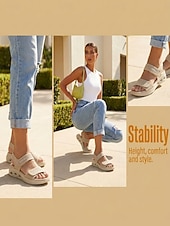 preiswerte Komfortsandalen-Komfortable Damen-Sandalen mit Mandelform und Fußgewölbeunterstützung – verstellbare, weite Wandersandalen mit Fußgewölbeunterstützung und gepolsterter Sohle &amp;Atmungsaktive Strickbänder für
