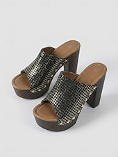 abordables Sandalias de Plataforma-Sandalias doradas de tacón de bloque para mujer: sandalias de plataforma con tacón alto para fiestas nocturnas y ropa de club.