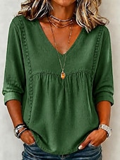  Dames Overhemd Effen Kleur Effen Bohemen Vakantie Vintage V-hals Lange tops Casual blauw Zwart Wit Geel Blozend Roze Zomer Lente
