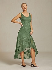  Dam Maxiklänning Volangkjol Elegant Dagligen Semester Bröllopsgäst Spets Multi lager Normal Blommig Ärmlös Kortärmad U-hals Skiffergrön