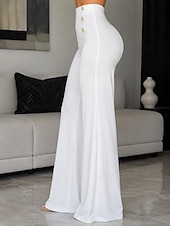 preiswerte weites Bein und hohe Taille-Damen Weites Bein Anzughose Chinos Elegant Mode Streetwear Volle Länge Hohe Taille Einfach Tasche Elastischer Bund Bequem Unelastisch Täglich Büro Urlaub Schwarz Weiß Fuchsie Frühling Frühling