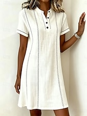  Mujer Vestido hasta la Rodilla Vestido de cambio Vestido informal Elegante Vacaciones Casual Ajuste regular Graphic Raya Manga Corta Cuello Alto Azul Piscina Blanco Rosa Beige Verano Primavera