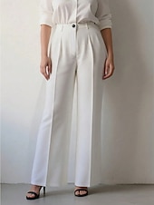 cheap Wide Leg &amp; High Waisted-Women's Wide Leg Dress Pants Straight Fashion Basic Full Length High Waist Plain Pocket Elastic Waist Comfort Comfortable Inelastic Daily Office Vacation Black White Spring Fall Spring, Fall, Winter