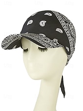 economico Cappelli da donna-Cappello da baseball da donna con bandana, traspirante, in poliestere, con laccetti posteriori, ideale come cappello da sole, con stampa paisley, perfetto per vacanze estive al mare, equitazione,