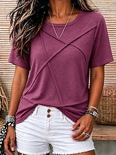 voordelige T-shirts-Dames T-shirt Lapwerk Effen Kleur Effen Vintage Casual Korte mouw Vleermuismouw Ronde hals Normale tops Casual blauw Zwart Blozend Roze Oranje Zomer Lente