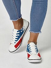 tanie Damskie buty-Damskie białe, patriotyczne, płócienne trampki z motywem amerykańskiej flagi – codzienne, sznurowane buty do chodzenia na Dzień Niepodległości, parady i na co dzień &amp;święto USA