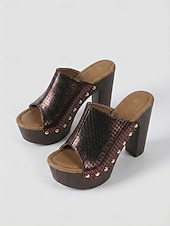 abordables Sandalias de Plataforma-Sandalias doradas de tacón de bloque para mujer: sandalias de plataforma con tacón alto para fiestas nocturnas y ropa de club.