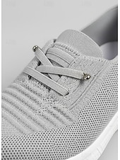 abordables Baskets femme-baskets en tricot grises à enfiler pour femmes avec semelle à coussin d'air - chaussures légères et respirantes pour la marche, les voyages et les vêtements décontractés