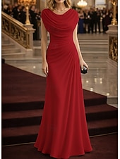 economico Abiti da Sera a Linea A-Linea ad A Tubino Colonna Lunghezza al pavimento Abito da Sera Elegante Floreale Senza Maniche Scollo a Cascata Matrimonio Formale Tasca Tessuto Elasticizzato Tessuto Lurex con Arricciato