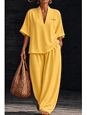 economico Abiti da donna con camicetta-Per donna Camicia Set di biancheria in cotone Set di Pantaloni Manica Corta Scollo a V Floreale Grafico Geometrico Stampato Vacanza Moda Streetwear Casuale Quotidiano All'aperto Blu Bianco Giallo