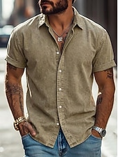 cheap Men's Smart Casual Shirts-Men Shirt Casual Shirt Button Up Shirt 100% Cotton Acid Wash Shirt Acid Wash Shirt Blue Black Pink Navy Blue Purple Short Sleeve Plain Shirt Collar Casual Daily Clothing Apparel Elegant Fashion Casual