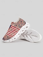  Γυναικεία ροζ φλοράλ slip-on αθλητικά παπούτσια με αμερικανική σημαία – ελαφριά πατριωτικά παπούτσια πεζοπορίας με σόλα απορρόφησης κραδασμών για την ημέρα ανεξαρτησίας, την παρέλαση, τα καλοκαιρινά