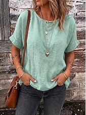 cheap Plain tee-Women's Tee Top Solid Color Vintage Stylish Casual Short Sleeve Boat Neck Regular Tops Daily Going out Vacation Wear Khaki Navy Blue Olive Mint Green Dark Green Summer Spring