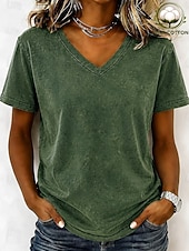 voordelige Effen t-shirt-Dames T-shirt Katoenen shirt Met ruches Effen Vintage Modieus Stijlvol Korte mouw V-hals Normale tops Casual Dagelijks Uitgaan blauw Zwart Leger Groen Paars Oranje Zomer Lente