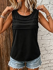 cheap Plain tee-Women's Tank Top Casual Round Neck Ruched Detail Sleeveless Regular Tops Daily Black Green Khaki Summer Spring