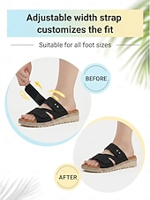 abordables Sandalias Cómodas-Sandalias negras cómodas para mujer con soporte para el arco del pie - correa ajustable en ancho. Sandalias cómodas para todo el día con suela antideslizante para caminar y viajar. &amp;ropa informal
