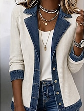 abordables vestes décontractées-Femmes Veste en Velours Côtelé Veste Décontractée Veste en Jean Confortable Respirant Patchwork Bloc de Couleur Boutons Mode Occasionnel Bloc de Couleur Occasionnel Rue Tenue quotidienne Régulier Col
