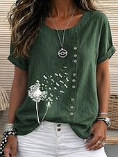 economico Bluse Floreali-Per donna Blusa Bottoni Stampato Floreale Grafico Vintage Tropicale Elegante Manica Corta Top lunghi Casuale Ferie Blu Blu marino Arancione Verde Estate Primavera