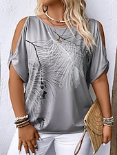  Pentru femei Top cu umeri deschiși Tricou Topuri de vară Tricouri Grafic Elegant Boemia Tropical Manșon scurt Bateau Topuri obișnuite Casual Zilnic Plajă Albastru piscină Trifoi Gri Vară Primăvar
