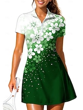 abordables Robe de tennis pour femmes-Femmes Dégradé Floral Robe de tennis tenue de sport Manche Courte Floral Imprimé Respirant Tennis Le golf Badminton Col Col Polo Robe Noir avec blanc Rouge bleu marine Vêtements de tennis