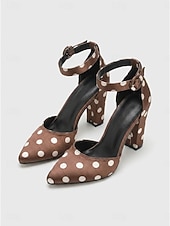 cheap Block Heel Pumps-Women's Polka Dot Satin High Heels - Elegant Pointed Toe Block Heel Pumps with Ankle Strap for Daily Office Wear, Retro Parties &amp; Chic Urban Outfits
