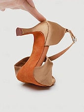 economico Scarpe per balli latini-Scarpe da ballo latino-americano da donna color champagne - eleganti scarpe da salsa con cinturino incrociato &amp;Sandali da tango con suola in finta pelle scamosciata per balli da sala, salsa, tango,