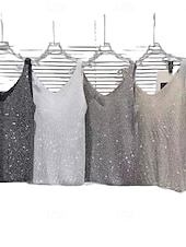 cheap Plain Tank-Valentine's Day Women's Camisole Tank Top Knit Rhinestone Fashion Sleeveless Crew Neck Square Neck Scoop Neck Regular Tops Holiday Black White khaki Grey Summer Spring