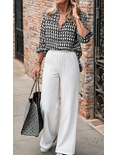 voordelige Rechthoekige Broeken-Dames Breed Been Elegant Stijlvol Werk Volledige lengte Hoge taille Jacquard Textuur Comfort Dagelijks Buiten Wit Zomer Lente