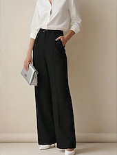 cheap Wide Leg &amp; High Waisted-Women's Wide Leg Dress Pants Straight Fashion Basic Full Length High Waist Plain Pocket Elastic Waist Comfort Comfortable Inelastic Daily Office Vacation Black White Spring Fall Spring, Fall, Winter
