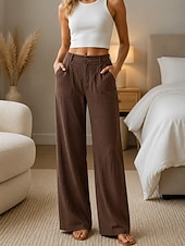 cheap Wide Leg &amp; High Waisted-Women's Wide Leg Dress Pants Elegant Fashion Full Length High Waist Plain Comfort Khaki Black Coffee Summer Spring Fall