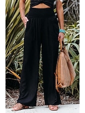 preiswerte Gerade geschnittene Hose-Damen Weites Bein Urlaub Stilvoll Volle Länge Hohe Taille Plissiert Komfort Dehnbar Täglich Strand Violett Marineblau Khaki Schwarz Sommer Frühling Lässiger Schnitt