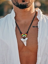 billiga Herrsmycken-herrhalsband med vargtand i bohemiskt skick - vintagehänge i konstben med justerbart vaxsnöre, smycken i etnisk tribalstil i akryl för sommarsemester och resor &amp;dagligt vardagskläder