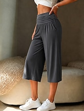 preiswerte weites Bein und hohe Taille-Damen Caprihose Yoga-Hose Weites Bein Aktiv Alltagstauglich Capris Hohe Taille Dunkelmarine Khaki Dunkelgray Beige Sommer Frühling Herbst