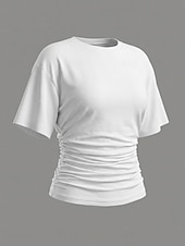 abordables Camiseta lisa-Mujer Camiseta Camiseta superior Frunce Color sólido Plano Vintage Moda Elegante Sin Mangas Manga Corta Cuello Barco Tops cortos Casual Diario Noche Azul Piscina Negro Blanco Rosa Gris Verano