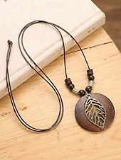 voordelige Dames ketting-Dames boho lange hangerketting - vintage hout &amp;Truienketting van legeringskralen met bladmotief &amp;Levensboom bedeltjes voor een zomervakantie aan het strand, of als casual kleding voor elke dag.