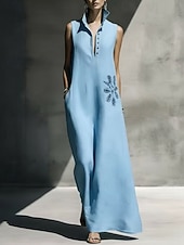 economico Abiti Boho-Per donna Abito maxi Abito Boho Elegante Vacanza Vestibilità regolare Floreale Senza Maniche Collo alla coreana Azzurro cielo Verde Albicocca Primavera