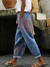  女性用 スラックス 旅行度假风 カジュアル 足首丈 ナチュラルウエストPantsアメリカ独立記念日 グラフィック フラッグ アメリカの国旗 ドローストリング パッチワーク ポケット 快適 履き心地よい 伸縮性なし 日常 ストリート お出かけ ブルー ルビーレッド 夏 春 ルーズフィット