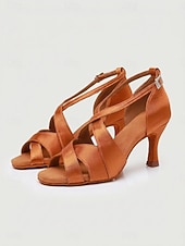 economico Scarpe per balli latini-Scarpe da ballo latino-americano da donna color champagne - eleganti scarpe da salsa con cinturino incrociato &amp;Sandali da tango con suola in finta pelle scamosciata per balli da sala, salsa, tango,
