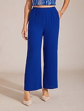economico gamba larga e vita alta-Per donna Gamba larga Chinos Essenziale Lunghezza intera Vita Alta Semplice Tasca Fascia Elastica Comodo Morbido Confortevole Micro-elastico Matrimonio Formale Blu reale Estate Primavera Vestibilit