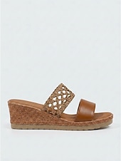 preiswerte Keilsandalen-Braune Keilsandalen für Damen – bequeme Espadrilles im Boho-Stil mit gewebtem Mesh-Riemen &amp;Details aus Kunstleder für Outdoor-Urlaube und Reisen auf tropische Inseln &amp;Sommergartenpartys