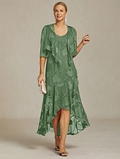  Dam Maxiklänning Volangkjol Elegant Dagligen Semester Bröllopsgäst Spets Multi lager Normal Blommig Ärmlös Kortärmad U-hals Skiffergrön
