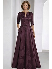 abordables Largo del piso-Corte A Hasta el Suelo Vestido Invitada Boda Vestido formal Vestido de la Llamarada Vestido de Madrina Media Manga Escote en Pico Elegante Vintage Formal Jacquard con Lazo(s)
