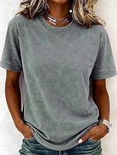  Women's 100% Cotton T Shirt Shirt Vintage Washed Tops Tee Top Plain Vintage Fashion Stylish Short Sleeve Crew Neck Regular Tops Daily Going out Weekend Blue Black Purple Fuchsia Orange