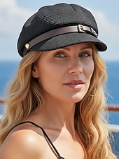 cheap Vacation Accessories-Women's Breathable Straw Newsboy Cap – Lightweight Summer Beach Hat with Faux Leather Buckle for Casual Travel &amp; Sun Protection