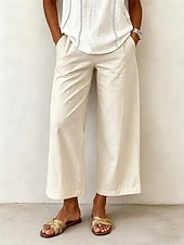 cheap Wide Leg &amp; High Waisted-Women's Wide Leg Trousers Casual Pants Vacation Fashion Streetwear Full Length High Waist Plain Pocket Elastic Waist Comfortable Breathable Inelastic Daily Vacation Street Light Gray Dark Grey Black
