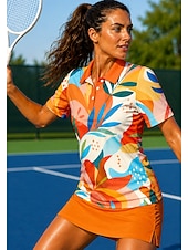 preiswerte Damenbluse-Damen Blumenmuster Sporthemd Golf-Poloshirt Tennis Shirt Tennis-T-Shirt Kurzarm Blumen Knöpfe UPF50+ UV-beständig Hohe Elastizität Feuchtigkeitsableitend Atmungsaktiv Volleyball Tennis Golfspiel